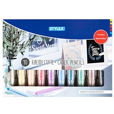 Stylex 28305-10 Kreidestifte zum dekorativen Bemalen und Gestalten von Glas und glatten Oberflächen, Farben wasserlöslich und trocken abwischbar, ideal für Fensterbilder Stylex 28305-10 Kreidestifte zum dekorativen Bemalen und Gestalten von Glas und glatten Oberflächen, Farben wasserlöslich und trocken abwischbar, ideal für Fensterbilder