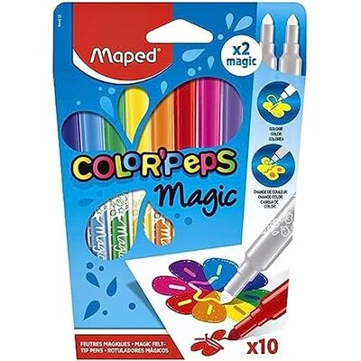 Maped Filzstifte, Fasermaler COLOR'PEPS MAGIC abgeschrägte, weiche Spitze x10 Stifte + 2 magische Filzstifte Maped Filzstifte, Fasermaler COLOR'PEPS MAGIC abgeschrägte, weiche Spitze x10 Stifte + 2 magische Filzstifte