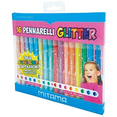 Mitama 16 Filzstifte Set, Kreatives Set mit Glitzer-Effekt, dünne Spitze, Filzschreiber, Fineliner, auswaschbar, Schulzubehör, Kindergarten, Kinder, Mädchen, Jungen, Geschenkidee Mitama 16 Filzstifte Set, Kreatives Set mit Glitzer-Effekt, dünne Spitze, Filzschreiber, Fineliner, auswaschbar, Schulzubehör, Kindergarten, Kinder, Mädchen, Jungen, Geschenkidee