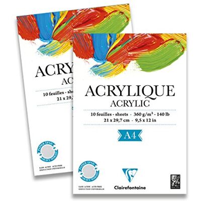 Clairefontaine 96308C Zeichenblock Acrylpapier DIN A4 21x29,7 cm, einseitig geleimt, 10 Blatt 360g, starke Kern- und Oberflächenleimung, für Acrylmalerei & Gouache, Weiß, 1 Block Clairefontaine 96308C Zeichenblock Acrylpapier DIN A4 21x29,7 cm, einseitig geleimt, 10 Blatt 360g, starke Kern- und Oberflächenleimung, für Acrylmalerei & Gouache, Weiß, 1 Block