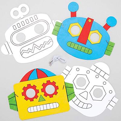 Baker Ross AT679 Roboter Masken zum Ausmalen, 8er-Pack, kreative Masken für Bastelprojekte für Kinder Baker Ross AT679 Roboter Masken zum Ausmalen, 8er-Pack, kreative Masken für Bastelprojekte für Kinder