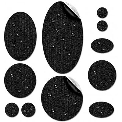 aZengear Selbstklebende Reparaturflicken – wasserdicht, reißfest sowie kälte- und hitzebeständig, aus Polyester zum Flicken von Daunenjacken, Schuhen, Zelten (11 Stück, Schwarz) aZengear Selbstklebende Reparaturflicken – wasserdicht, reißfest sowie kälte- und hitzebeständig, aus Polyester zum Flicken von Daunenjacken, Schuhen, Zelten (11 Stück, Schwarz)