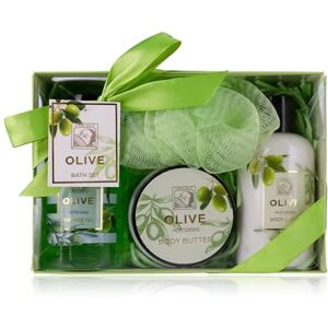 accentra – Duschset Frauen Geschenkset OLIVE in schöner Geschenkbox, 4-teiliges Pflegeset mit Duschgel, Bodylotion, Körperbutter und Netzschwamm – Wellness Geschenk Set zum Geburtstag & Valentinstag accentra – Duschset Frauen Geschenkset OLIVE in schöner Geschenkbox, 4-teiliges Pflegeset mit Duschgel, Bodylotion, Körperbutter und Netzschwamm – Wellness Geschenk Set zum Geburtstag & Valentinstag