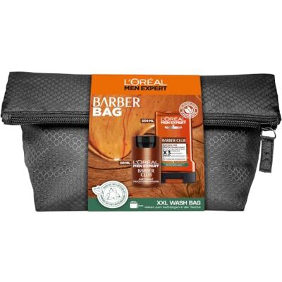 L'Oréal Bartpflege-Set für Männer, Geschenkset mit Gesichtscreme, Duschgel und Kulturbeutel, Geschenke für Herren mit Zedernholzöl, Barber Club, 1 x 50 ml, 1 x 250 ml L'Oréal Bartpflege-Set für Männer, Geschenkset mit Gesichtscreme, Duschgel und Kulturbeutel, Geschenke für Herren mit Zedernholzöl, Barber Club, 1 x 50 ml, 1 x 250 ml