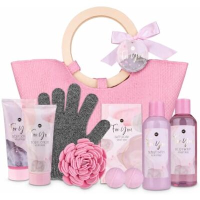 accentra Geschenkset PINK ROSE in Handtasche für Frauen, Velvet Rose Duft Wellnesspaket mit Duschgel, Schaumbad, Peeling, Bodylotion, Seife, 2 Badebomben, Schwamm, Peelinghandschuh und Tasche accentra Geschenkset PINK ROSE in Handtasche für Frauen, Velvet Rose Duft Wellnesspaket mit Duschgel, Schaumbad, Peeling, Bodylotion, Seife, 2 Badebomben, Schwamm, Peelinghandschuh und Tasche