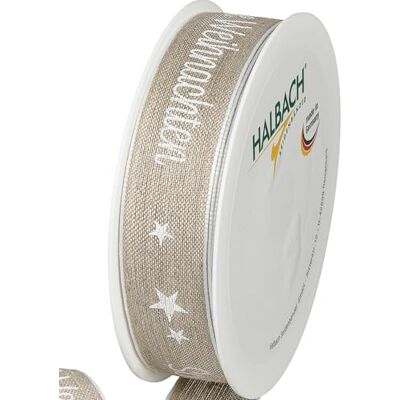 Halbach Weihnachts-Geschenkband aus Leinen, 25 mm x 15 m, natur/weiß Schleifenband Druckband mit formbare Drahtkanten, Made in Germany, für Geschenke und den Christbaum Halbach Weihnachts-Geschenkband aus Leinen, 25 mm x 15 m, natur/weiß Schleifenband Druckband mit formbare Drahtkanten, Made in Germany, für Geschenke und den Christbaum