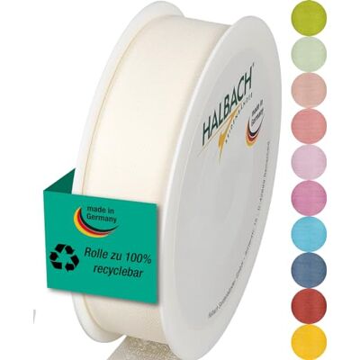 Halbach mattes Taftband, 25 mm x 25 m, creme Geschenkband in Baumwolloptik, Made in Germany, Ökt-Tex 100 zertifiziert und waschbar bei 30 Grad Halbach mattes Taftband, 25 mm x 25 m, creme Geschenkband in Baumwolloptik, Made in Germany, Ökt-Tex 100 zertifiziert und waschbar bei 30 Grad