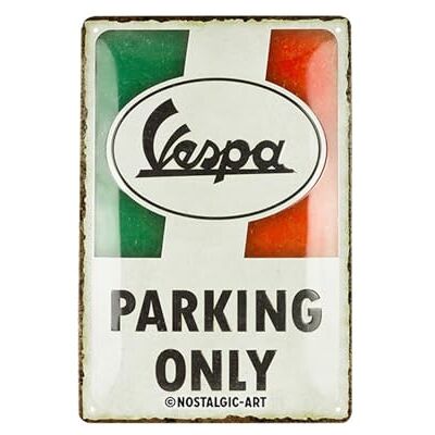 ART Retro Blechschild, 20 x 30 cm, Vespa – Parking Only Italian – Geschenk-Idee für Roller-Fans, Original Lizenzprodukt (OLP), aus Metall, Vintage Design, Blechschilder Sprüche ART Retro Blechschild, 20 x 30 cm, Vespa – Parking Only Italian – Geschenk-Idee für Roller-Fans, Original Lizenzprodukt (OLP), aus Metall, Vintage Design, Blechschilder Sprüche