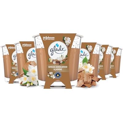Glade Duftkerze im Glas, Sandalwood and Jasmine, 6er Pack Duftkerzen Set, 27h Brenndauer je Kerze, Sandelholz & Jasmin, Vorteilspack, stimmungsvolles Raumduft-Erlebnis Glade Duftkerze im Glas, Sandalwood and Jasmine, 6er Pack Duftkerzen Set, 27h Brenndauer je Kerze, Sandelholz & Jasmin, Vorteilspack, stimmungsvolles Raumduft-Erlebnis