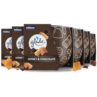 Glade Duftkerze mit Dekorfolie, Honey & Chocolate, bis zu 22 Stunden Brenndauer, 6er Pack (6 x 108 g) Glade Duftkerze mit Dekorfolie, Honey & Chocolate, bis zu 22 Stunden Brenndauer, 6er Pack (6 x 108 g)