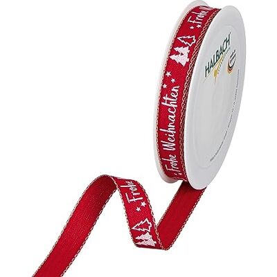 Halbach Geschenkband Weihnachten, 15 mm x 20 m, rot/weiß Weihnachtliches Druckband mit Häusern und Bäumen mit Leinenkante, meliert, Made in Germany, waschbar und wetter-/farbecht Halbach Geschenkband Weihnachten, 15 mm x 20 m, rot/weiß Weihnachtliches Druckband mit Häusern und Bäumen mit Leinenkante, meliert, Made in Germany, waschbar und wetter-/farbecht