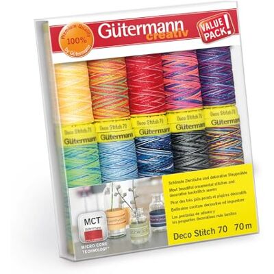 Gütermann creativ Nähfaden-Set mit 10 Spulen Zierstichfaden Deco Stitch 70 70 m in verschiedenen Multicolour-Farben Gütermann creativ Nähfaden-Set mit 10 Spulen Zierstichfaden Deco Stitch 70 70 m in verschiedenen Multicolour-Farben