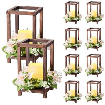 VEVOR 10er-Set Holzlaternen für Hochzeiten, inkl. 10 Holzlaternen-Kerzenhaltern, 10 flammenlosen LED-Kerzen, 10 Champagner-Blumenkränzen für Hochzeitstisch, Party, Bauernhaus-Dekoration, Braun VEVOR 10er-Set Holzlaternen für Hochzeiten, inkl. 10 Holzlaternen-Kerzenhaltern, 10 flammenlosen LED-Kerzen, 10 Champagner-Blumenkränzen für Hochzeitstisch, Party, Bauernhaus-Dekoration, Braun