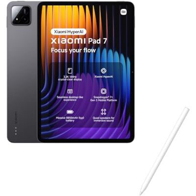 XIAOMI Pad 7 Tablet+Pen, 11.2 Zoll, 8+128GB, Grau, 3.2K 144Hz Display, Snapdragon 7+ Gen 3, 8850mAh Akku, 45W TurboCharge, HyperAI, Quad-Lautsprecher, Nahtloses Desktop-ähnliches Erlebnis XIAOMI Pad 7 Tablet+Pen, 11.2 Zoll, 8+128GB, Grau, 3.2K 144Hz Display, Snapdragon 7+ Gen 3, 8850mAh Akku, 45W TurboCharge, HyperAI, Quad-Lautsprecher, Nahtloses Desktop-ähnliches Erlebnis