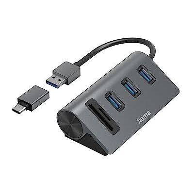 Hama USB-Hub und Kartenleser 5 Ports (3x USB-A, 1x SD, 1x microSD, mit USB-C-Adapter, bis 5 Gbit/s, Anschluss für Maus, Tastatur, Speicherkarte etc., USB-Adapter für Büro, Home Office) Aluminium Hama USB-Hub und Kartenleser 5 Ports (3x USB-A, 1x SD, 1x microSD, mit USB-C-Adapter, bis 5 Gbit/s, Anschluss für Maus, Tastatur, Speicherkarte etc., USB-Adapter für Büro, Home Office) Aluminium
