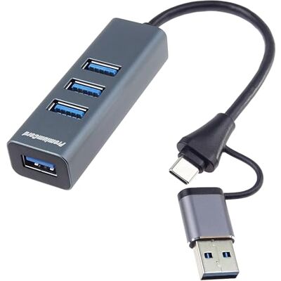PremiumCord SuperSpeed USB 2in1 Hub auf 4X USB A, Datenübertragung 3.2 Gen1 5Gbit/s, Typ-C Stecker, Laden von 5V, für PCs, Laptops, Tastaturen, Mäuse, SSDs, Metallgehäuse, 15 cm PremiumCord SuperSpeed USB 2in1 Hub auf 4X USB A, Datenübertragung 3.2 Gen1 5Gbit/s, Typ-C Stecker, Laden von 5V, für PCs, Laptops, Tastaturen, Mäuse, SSDs, Metallgehäuse, 15 cm