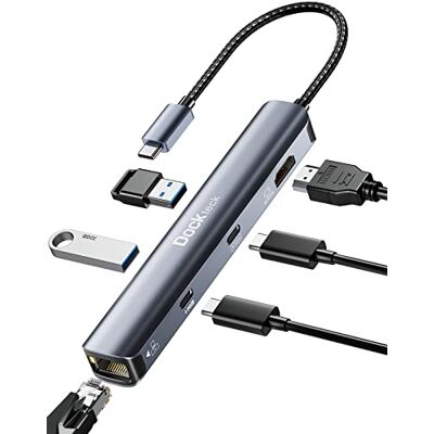 dockteck USB C Hub HDMI 4K 60Hz, 6 in 1 , Dock Ethernet, MacBook Pro Adapter iPad mit LAN RJ45, 2 USB-C Port Daten 100W PD, 2 USB 3.0, HDMI, für MacBook Air M1/M2, iPad Pro/Air, Surface Pro dockteck USB C Hub HDMI 4K 60Hz, 6 in 1 , Dock Ethernet, MacBook Pro Adapter iPad mit LAN RJ45, 2 USB-C Port Daten 100W PD, 2 USB 3.0, HDMI, für MacBook Air M1/M2, iPad Pro/Air, Surface Pro