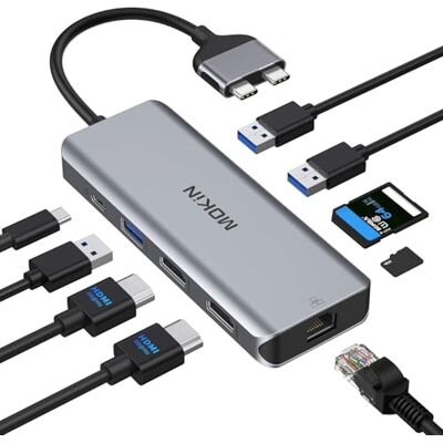 MOKiN MacBook Pro Dockingstation mit dual Monitor und hdmi Adapter, 9 in 2 USB-C Adapter für MacBook Pro Air, Mac HDMI Dock Dongle, USB-C auf HDMI Ethernet 3X USB SD/MicroSD 100W PD MOKiN MacBook Pro Dockingstation mit dual Monitor und hdmi Adapter, 9 in 2 USB-C Adapter für MacBook Pro Air, Mac HDMI Dock Dongle, USB-C auf HDMI Ethernet 3X USB SD/MicroSD 100W PD