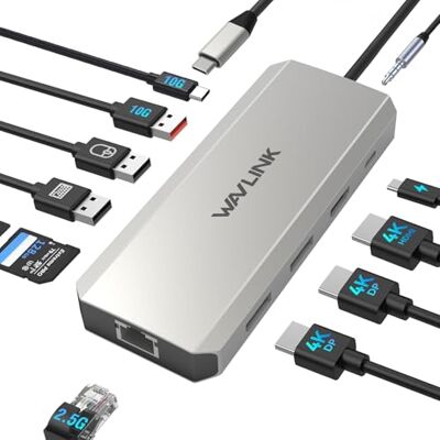WAVLINK Laptop Docking Station, Displayport Docking Station mit Dual DP, HDMI, 100W PD IN, 10Gbps USB A/C, 2,5G Ethernet Port für Dell/HP/Lenovo usw., nur für Windows Systerm Computer WAVLINK Laptop Docking Station, Displayport Docking Station mit Dual DP, HDMI, 100W PD IN, 10Gbps USB A/C, 2,5G Ethernet Port für Dell/HP/Lenovo usw., nur für Windows Systerm Computer