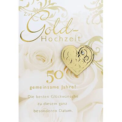 Perleberg Karte zur Goldhochzeit mit Goldherz-Applikation Glückwünsche zur goldenen Hochzeit mit Umschlag Karte in 11,6 x 16,6 cm Perleberg Karte zur Goldhochzeit mit Goldherz-Applikation Glückwünsche zur goldenen Hochzeit mit Umschlag Karte in 11,6 x 16,6 cm