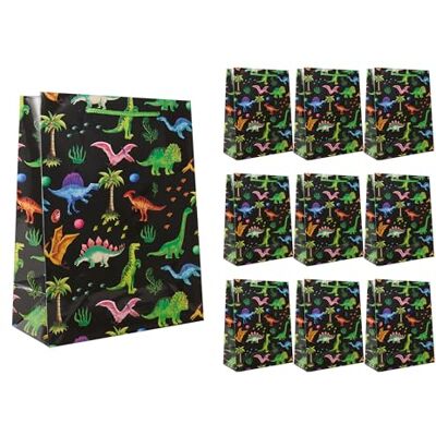 Idena 90244 Geschenktüten Dinos, 10 Stück, Geschenktaschen in der Größe 18 x 23 x 8 cm, Schwarze Papiertüten mit Dinosauriern Idena 90244 Geschenktüten Dinos, 10 Stück, Geschenktaschen in der Größe 18 x 23 x 8 cm, Schwarze Papiertüten mit Dinosauriern