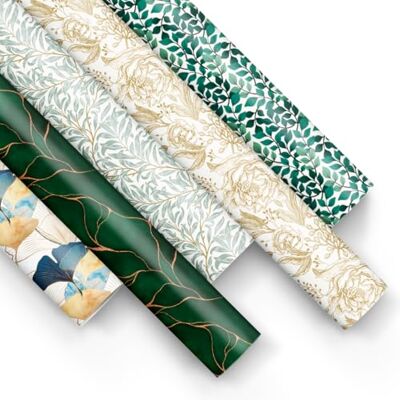 PAW Decor Collection PAW Geschenkpapier 200x70cm 5 Rollen Mix aus 5 Motiven Elegante Papierrolle für Geburtstage, Hochzeiten, Babypartys, Partys und Geschenke Elegantes Grün PAW Decor Collection PAW Geschenkpapier 200x70cm 5 Rollen Mix aus 5 Motiven Elegante Papierrolle für Geburtstage, Hochzeiten, Babypartys, Partys und Geschenke Elegantes Grün