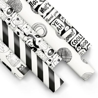 PAW Decor Collection PAW Geschenkpapier 200 x 70 cm, 5 Rollen Schwarz-Weiß Edler Mix aus 5 Motiven, reißfest und leicht zu falten, für Geburtstag, Hochzeit und jeden Anlass, edel verpackt PAW Decor Collection PAW Geschenkpapier 200 x 70 cm, 5 Rollen Schwarz-Weiß Edler Mix aus 5 Motiven, reißfest und leicht zu falten, für Geburtstag, Hochzeit und jeden Anlass, edel verpackt