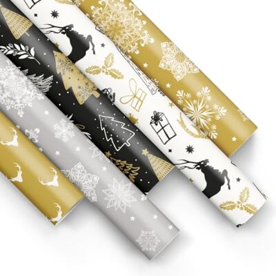 PAW Decor Collection PAW Geschenkpapier 200x70cm 5 Rollen Mix aus 5 Motiven Elegante Papierrolle für Weihnachten, Wintergeschenke, Geschenke, Geburtstage Elegantes Gold, Silber PAW Decor Collection PAW Geschenkpapier 200x70cm 5 Rollen Mix aus 5 Motiven Elegante Papierrolle für Weihnachten, Wintergeschenke, Geschenke, Geburtstage Elegantes Gold, Silber