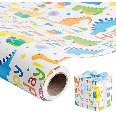 Romon Geschenkpapier, 43 cm x 10 m Geschenkpapierrolle mit Dinosaurier-Motiven, Kinder Geschenkpapier Geburtstag für Junge Mädchen Urlaub Dusche PartyHappy Birthday Muster Romon Geschenkpapier, 43 cm x 10 m Geschenkpapierrolle mit Dinosaurier-Motiven, Kinder Geschenkpapier Geburtstag für Junge Mädchen Urlaub Dusche PartyHappy Birthday Muster