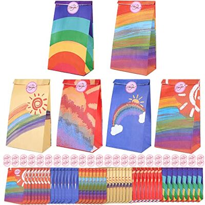 Romon Papiertüten Kindergeburtstag, 12 Stück Kleine Bunt Geschenktüten mit 12 Aufkleber, Regenbogen Kraftpapier Tüten für Verpacken von Geschenken, Giveaways,Party, Feiern,Hochzeit Romon Papiertüten Kindergeburtstag, 12 Stück Kleine Bunt Geschenktüten mit 12 Aufkleber, Regenbogen Kraftpapier Tüten für Verpacken von Geschenken, Giveaways,Party, Feiern,Hochzeit