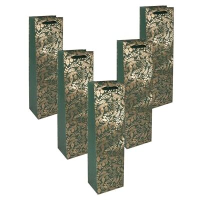 Sigel Premium Flaschen Geschenktüten aus Papier Goldene Ornamente 5er Set GT130/5, für Weihnachten, Gold-grünes Design mit hochwertigen Seidenbandgriffen, 35 x 10 cm Sigel Premium Flaschen Geschenktüten aus Papier Goldene Ornamente 5er Set GT130/5, für Weihnachten, Gold-grünes Design mit hochwertigen Seidenbandgriffen, 35 x 10 cm
