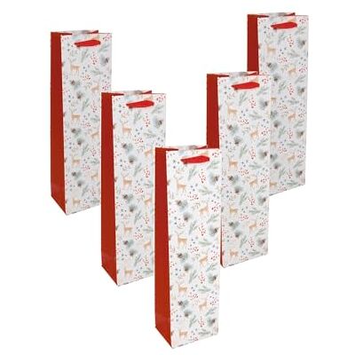 Sigel GT134/5 Flaschen-Geschenktüten aus Papier, 5er Set, weiß/gold/rot, mit Seidenbandgriffen, 10 x 35 x 8 cm, Christmas motifs watercolor, Papier-Geschenktaschen Weihnachten Sigel GT134/5 Flaschen-Geschenktüten aus Papier, 5er Set, weiß/gold/rot, mit Seidenbandgriffen, 10 x 35 x 8 cm, Christmas motifs watercolor, Papier-Geschenktaschen Weihnachten