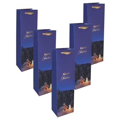Sigel Premium Flaschen Geschenktüten aus Papier Christmas Chapel 5er Set GT129/5, Für Flaschengeschenke mit blauem Weihnachtsmotiv, 35 x 10 cm Sigel Premium Flaschen Geschenktüten aus Papier Christmas Chapel 5er Set GT129/5, Für Flaschengeschenke mit blauem Weihnachtsmotiv, 35 x 10 cm