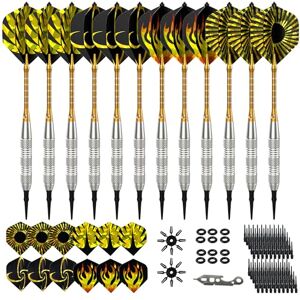 vonsera 12 Stück Dartpfeile mit Kunststoffspitze 18 g für Elektronische Dartscheibe, Softdart Set mit 24 Flights, 100 Ersatzspitzen und 2 Pcs Dartwing Protector, Dart Set Gelb vonsera 12 Stück Dartpfeile mit Kunststoffspitze 18 g für Elektronische Dartscheibe, Softdart Set mit 24 Flights, 100 Ersatzspitzen und 2 Pcs Dartwing Protector, Dart Set Gelb