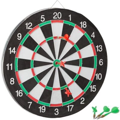 Relaxdays Dartscheibe Board X1 mit Pfeilen, 43 cm, 6 x Pfeile, schwarz-weiß zweiseitig, Steeldarts, Dartboard klassisch Relaxdays Dartscheibe Board X1 mit Pfeilen, 43 cm, 6 x Pfeile, schwarz-weiß zweiseitig, Steeldarts, Dartboard klassisch