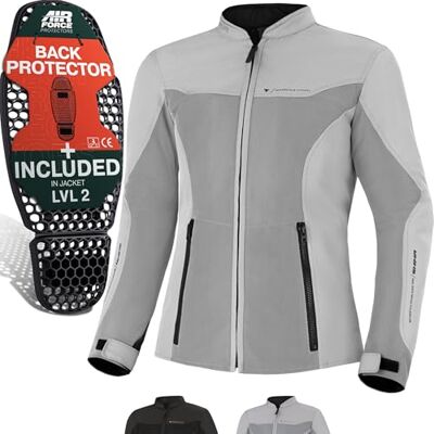 SHIMA OpenAir Motorrad Jacke Damen mit Protektoren AirForce Rückenprotektor Motorradjacke Sommer Mesh Belüftet Textiljacke Schutzjacken Protektorenjacke Luftige (Frauen Grau, L) SHIMA OpenAir Motorrad Jacke Damen mit Protektoren AirForce Rückenprotektor Motorradjacke Sommer Mesh Belüftet Textiljacke Schutzjacken Protektorenjacke Luftige (Frauen Grau, L)