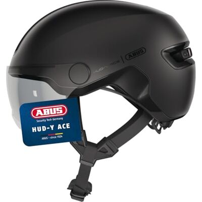 ABUS Stadthelm HUD-Y ACE stylischer Fahrradhelm mit Visier und magnetischem, aufladbarem LED-Rücklicht für Damen und Herren ABUS Stadthelm HUD-Y ACE stylischer Fahrradhelm mit Visier und magnetischem, aufladbarem LED-Rücklicht für Damen und Herren