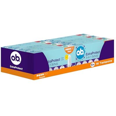 o.b. ExtraProtect 5-in-1 Schutz Tampons, 5 x 16 Stk Tampons mit extra Schutzflügeln für weltbesten zuverlässigen Auslaufschutz und Komfort o.b. ExtraProtect 5-in-1 Schutz Tampons, 5 x 16 Stk Tampons mit extra Schutzflügeln für weltbesten zuverlässigen Auslaufschutz und Komfort