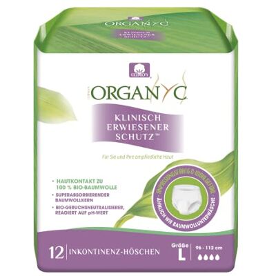 Organyc Blasenschwäche-Unterwäsche aus Bio-Baumwolle schützt vor ungewolltem Harnverlust und schlechten Gerüchen, Größe L, 12 Stück Organyc Blasenschwäche-Unterwäsche aus Bio-Baumwolle schützt vor ungewolltem Harnverlust und schlechten Gerüchen, Größe L, 12 Stück