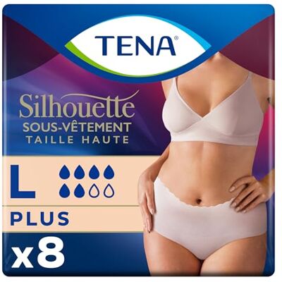 TENA Silhouette Plus Hohe Taille – saugfähige Einweg-Unterwäsche Inkontinenz Damen – Höschen für mittlere bis starke Blasenschwäche – Creme – Größe L – 8 Höschen TENA Silhouette Plus Hohe Taille – saugfähige Einweg-Unterwäsche Inkontinenz Damen – Höschen für mittlere bis starke Blasenschwäche – Creme – Größe L – 8 Höschen
