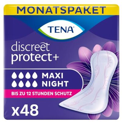 TENA Discreet Maxi Night 48 Einlagen im Monatspaket (8 x 6 Stück), einzeln verpackt Hygieneeinlagen für Frauen bei mittlerer bis starker Blasenschwäche während der Nacht, Packaging may vary TENA Discreet Maxi Night 48 Einlagen im Monatspaket (8 x 6 Stück), einzeln verpackt Hygieneeinlagen für Frauen bei mittlerer bis starker Blasenschwäche während der Nacht, Packaging may vary