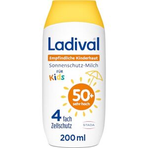 Ladival Empfindliche Kinderhaut Sonnenschutz-Milch LSF 50+: Sonnencreme für Kinder und Babys ab 6 Monaten, extra wasserfest, mit 4-fach Zellschutz, 200ml Ladival Empfindliche Kinderhaut Sonnenschutz-Milch LSF 50+: Sonnencreme für Kinder und Babys ab 6 Monaten, extra wasserfest, mit 4-fach Zellschutz, 200ml