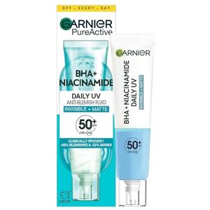 Garnier Anti-Unreinheiten Fluid Invisible + Matt mit LSF 50+, für hohen UV-Schutz und Milderung von Unreinheiten, Hautklar BHA + Niacinamid Daily-UV, 40 ml Garnier Anti-Unreinheiten Fluid Invisible + Matt mit LSF 50+, für hohen UV-Schutz und Milderung von Unreinheiten, Hautklar BHA + Niacinamid Daily-UV, 40 ml