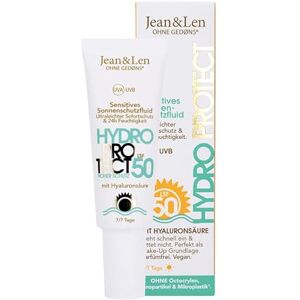 Jean & Len Sensitiv Sonnenschutzfluid LSF 50, leicht & schnell einziehend, für sensible Haut, ohne Octocrylen & Duftstoffe, vegan, Sonnenpflege Gesicht, 50 ml Jean & Len Sensitiv Sonnenschutzfluid LSF 50, leicht & schnell einziehend, für sensible Haut, ohne Octocrylen & Duftstoffe, vegan, Sonnenpflege Gesicht, 50 ml