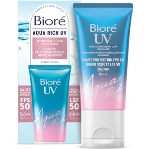 Bioré UV Aqua Rich Gesichtssonnenschutz LSF/SPF 50 Leichtes Feuchtigkeitsfluid Mit Glow-Effekt Inhalt. 50 ml Mit 1% Niacinamide Nicht fettend Bioré UV Aqua Rich Gesichtssonnenschutz LSF/SPF 50 Leichtes Feuchtigkeitsfluid Mit Glow-Effekt Inhalt. 50 ml Mit 1% Niacinamide Nicht fettend