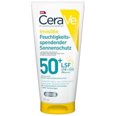 CeraVe Invisible Sonnenschutz LSF 50+ für Gesicht & Körper, 177 ml Feuchtigkeitsspendender UV-Schutz mit 3 Essenziellen Ceramiden für empfindliche und zu Sonnenallergie neigende Haut CeraVe Invisible Sonnenschutz LSF 50+ für Gesicht & Körper, 177 ml Feuchtigkeitsspendender UV-Schutz mit 3 Essenziellen Ceramiden für empfindliche und zu Sonnenallergie neigende Haut