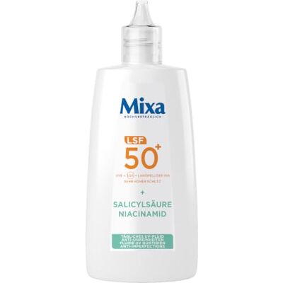 Mixa Tägliches UV-Fluid LSF50+ Anti-Unreinheiten, Hoher Schutz gegen UV-Strahlung, Verringert Unreinheiten um bis zu 66%, 40ml Mixa Tägliches UV-Fluid LSF50+ Anti-Unreinheiten, Hoher Schutz gegen UV-Strahlung, Verringert Unreinheiten um bis zu 66%, 40ml