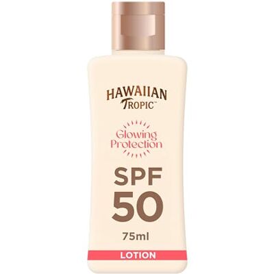 HAWAIIAN Tropic Glowing Protection Sunscreen, wasserfeste Sonnencreme mit LSF 50 UVA- + UVB-Schutz, tropischer Duft, mit Sheabutter, 75 ml (Reisegröße) HAWAIIAN Tropic Glowing Protection Sunscreen, wasserfeste Sonnencreme mit LSF 50 UVA- + UVB-Schutz, tropischer Duft, mit Sheabutter, 75 ml (Reisegröße)