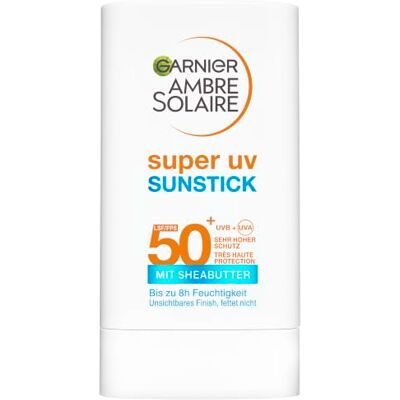Garnier Ambre Solaire Super UV Sunstick LSF 50+, Unsichtbarer Sonnenschutz Stick für das Gesicht, Mattierende Sonnencreme mit Sheabutter, 18g Garnier Ambre Solaire Super UV Sunstick LSF 50+, Unsichtbarer Sonnenschutz Stick für das Gesicht, Mattierende Sonnencreme mit Sheabutter, 18g