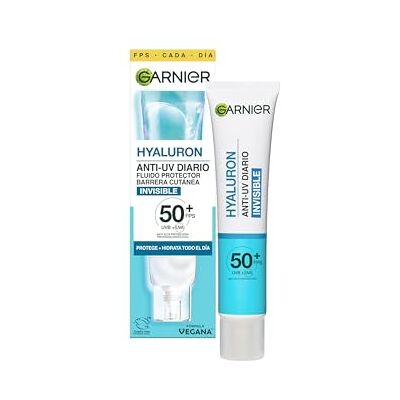 Garnier SkinActive Hyaluron Anti-UV Tägliches Fluid Schutzmittel für die Haut unsichtbar mit Hyaluronsäure + Glycerin, schützt und spendet Feuchtigkeit den ganzen Tag, LSF 50+, geeignet für Garnier SkinActive Hyaluron Anti-UV Tägliches Fluid Schutzmittel für die Haut unsichtbar mit Hyaluronsäure + Glycerin, schützt und spendet Feuchtigkeit den ganzen Tag, LSF 50+, geeignet für